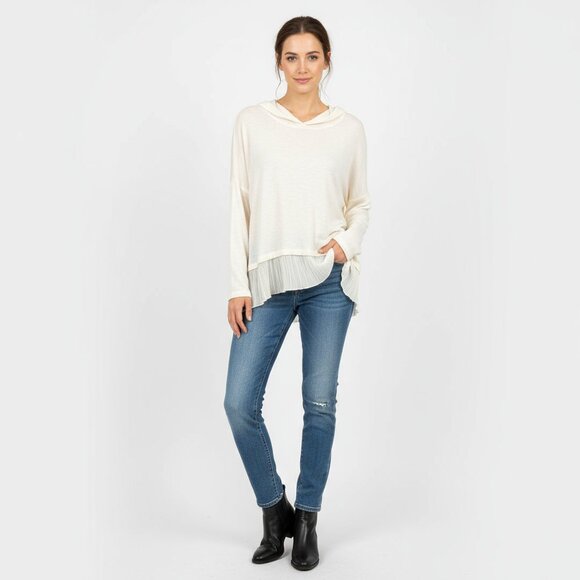 Hollister Ivory Ribbed Long Sleeve Knit Hoody Top M/L - Picture 6 of 6